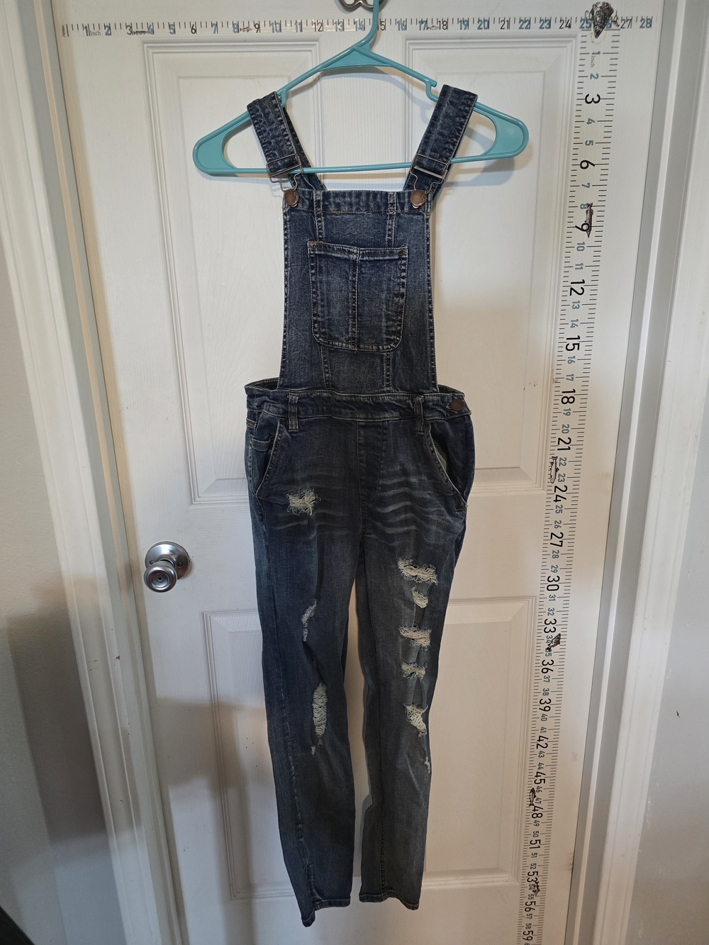 Dollhouse Distressed Dark Blue Denim Overalls
